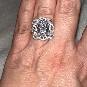 Zircon Cushion cut contemporary cocktail ring sterling silver size 8